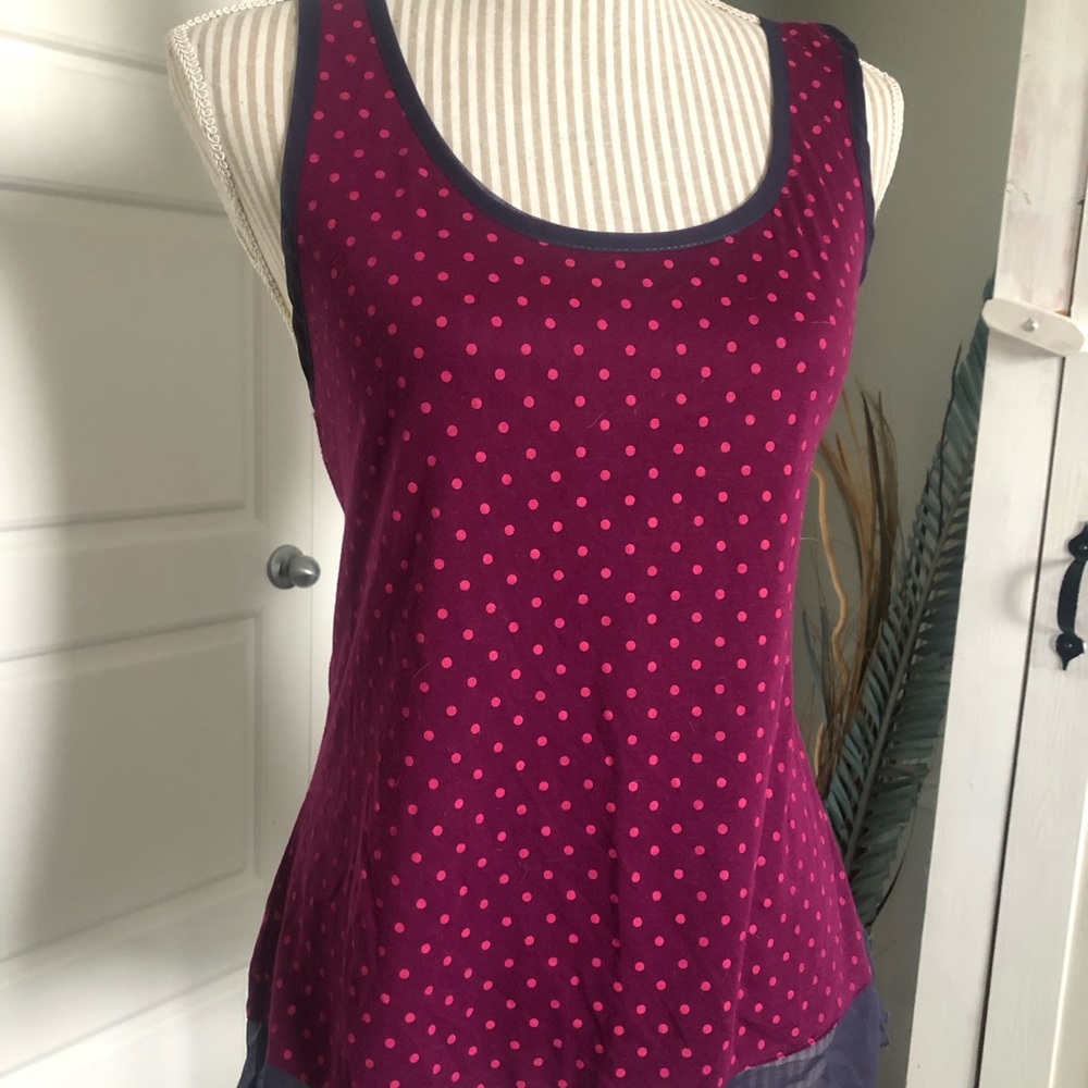 Raspberry & Eggplant Polka Dot Tank with Organza Hem